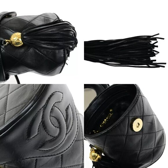 CHANEL CC Logo Matelasse Tassel Mini Shoulder Bag Leather Black Vintage 620RK934 - Picture 4 of 16
